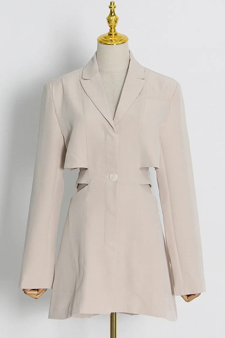 Beige Lapel Collar Hollow Out Blazer - Sophie
