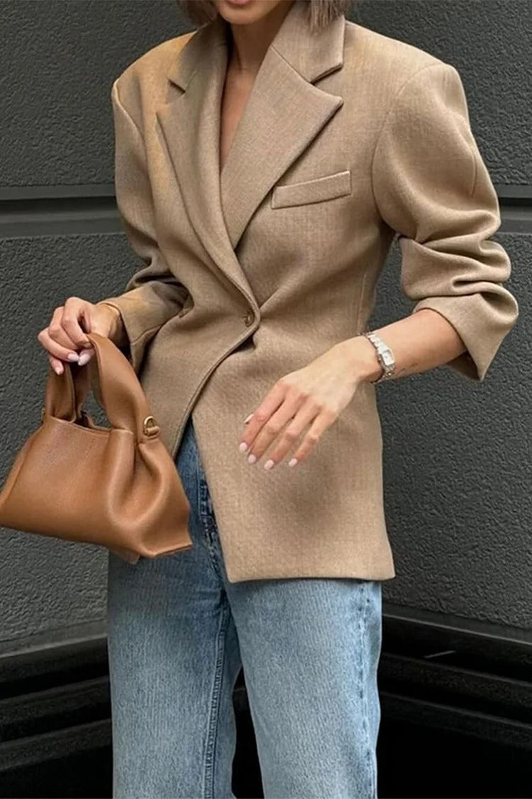 Khaki Double-Breasted Notch Blazer - Sophie