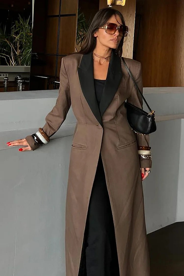 Brown Colorblock Long Blazer - Serena