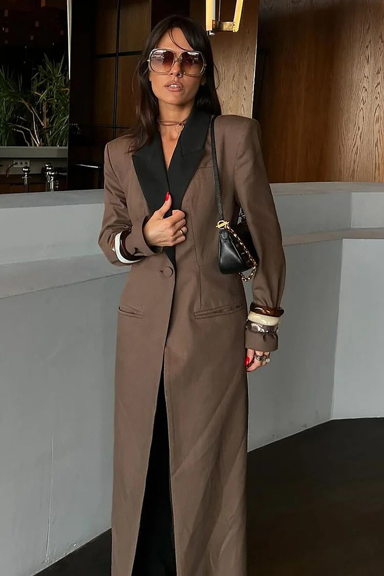 Brown Colorblock Long Blazer - Serena