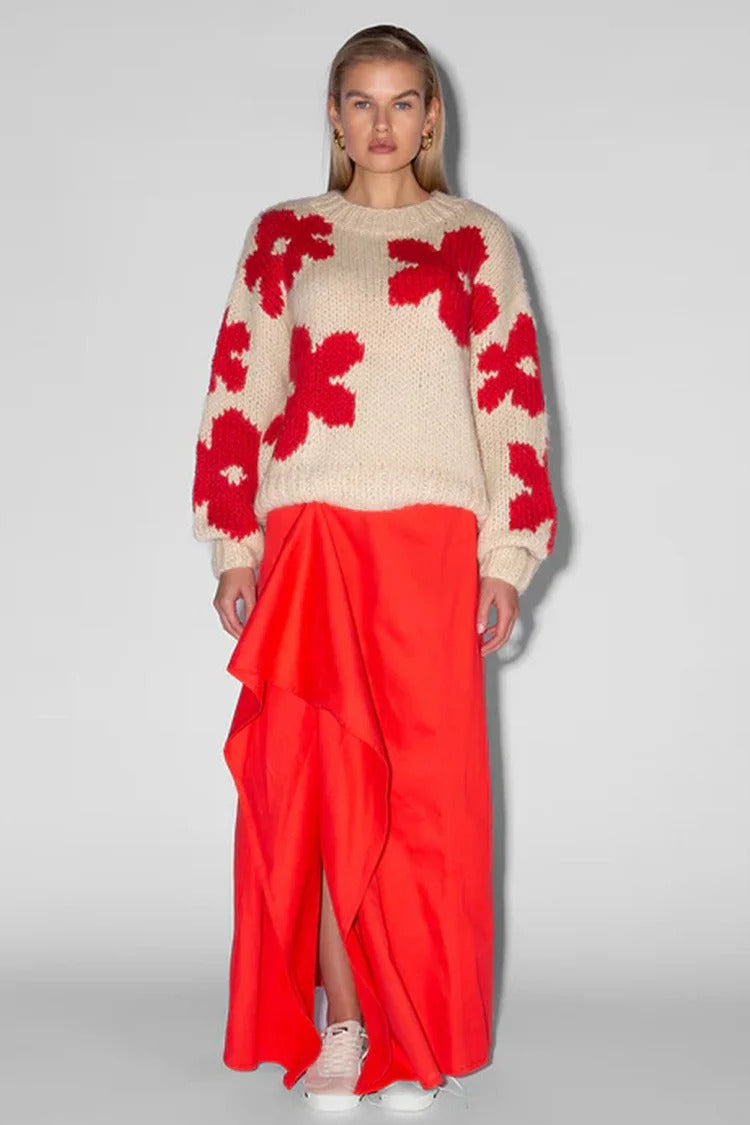 Beige Floral Knit Sweater - Clara