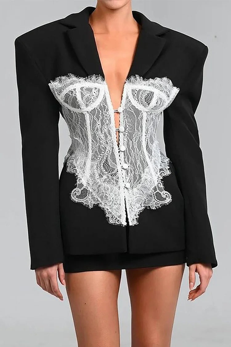 Black Lace Corset Blazer Dress - Olivia