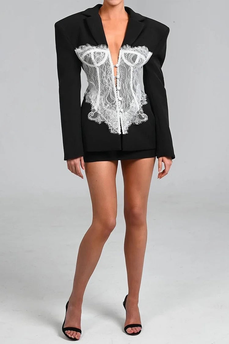 Black Lace Corset Blazer Dress - Olivia