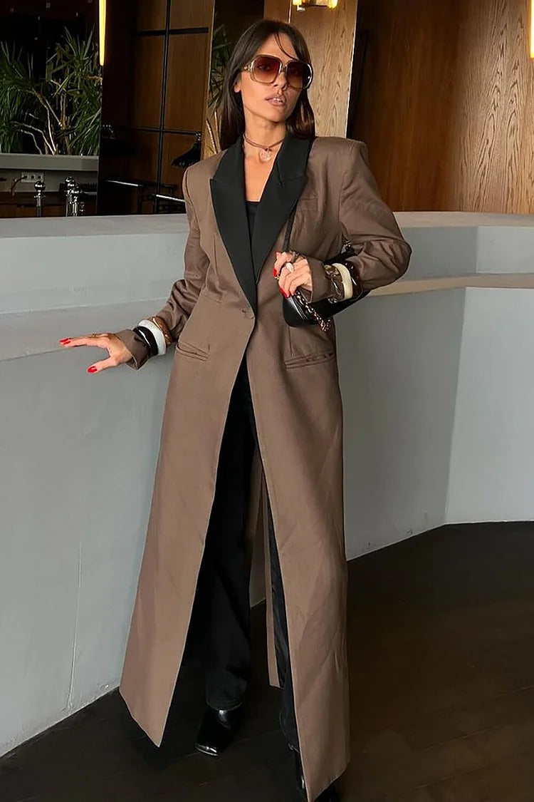 Brown Colorblock Long Blazer - Serena